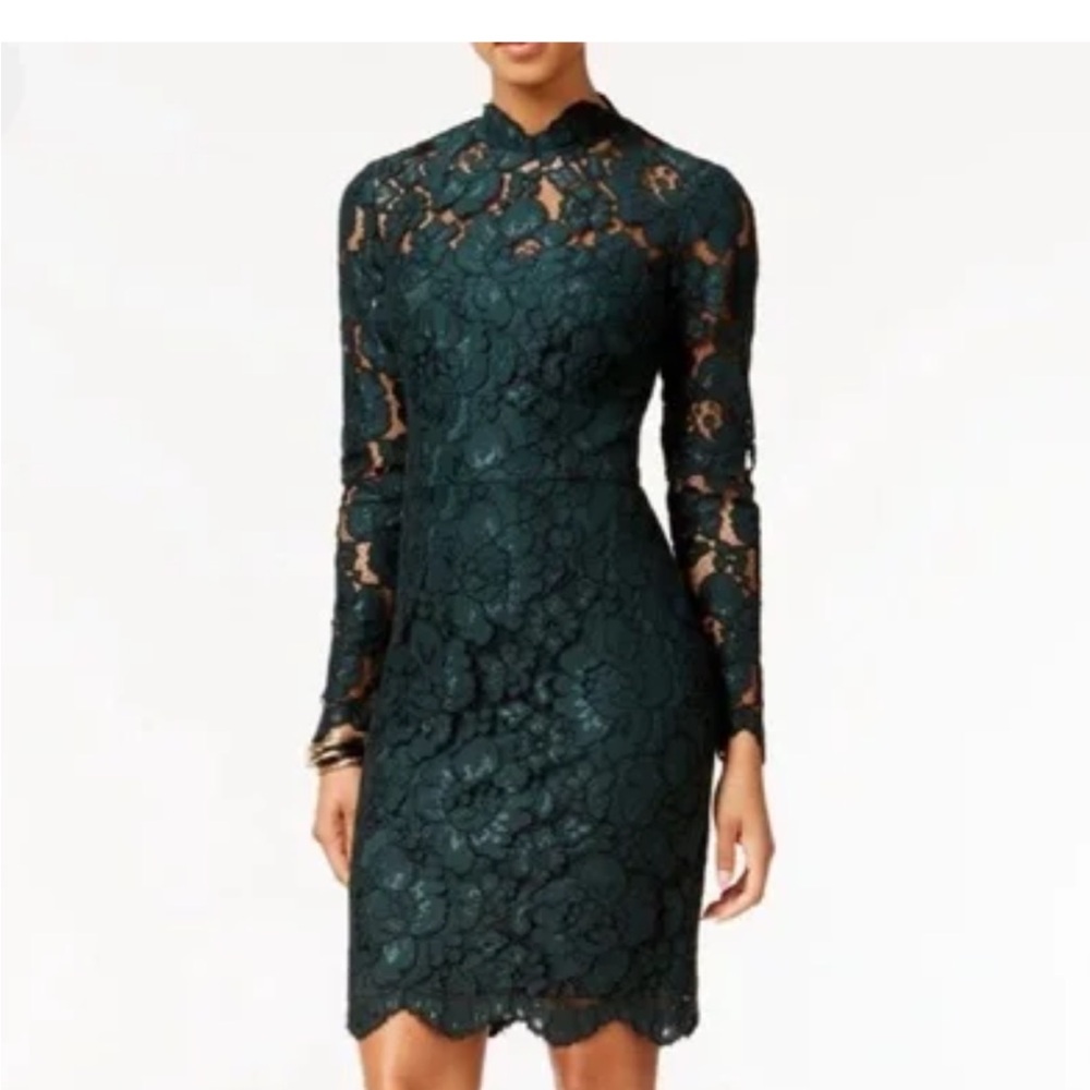 Betsey Johnson Green Lace Long Sleeve High Neck Dress Women’s 10